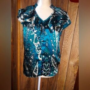 Womans Size Medium Multicolored Rafaella Blouse Top Patterned Shirt